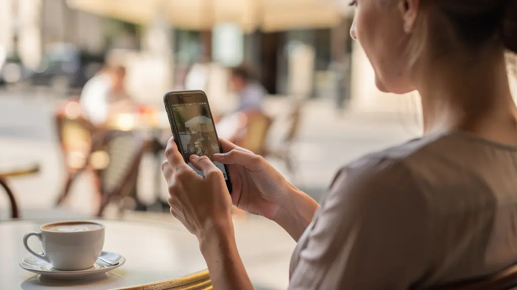 Personne vérifiant une annonce de location vacances sur smartphone avant réservation