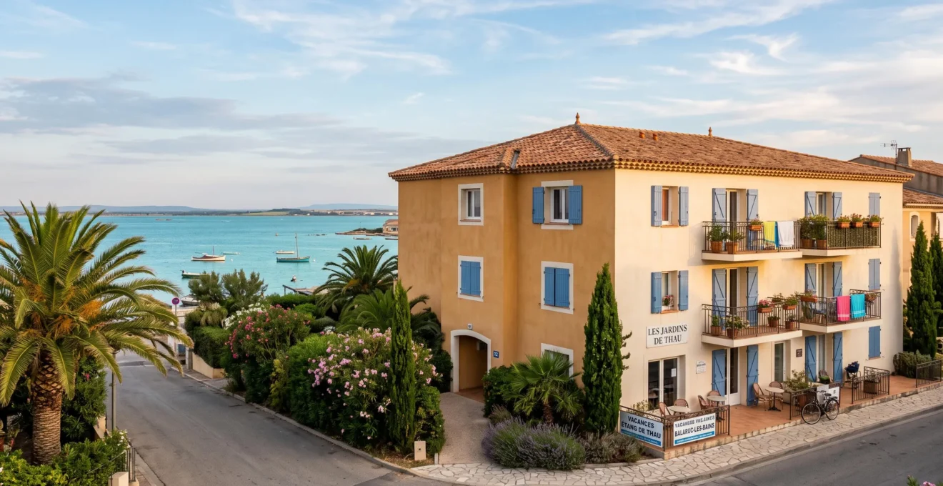 Résidence d'hébergement touristique à façade méditerranéenne à Balaruc-les-Bains avec vue sur l'étang de Thau